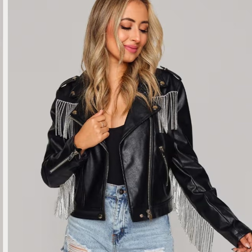 Buddy Love Black Leather Jacket with Silver Fringe